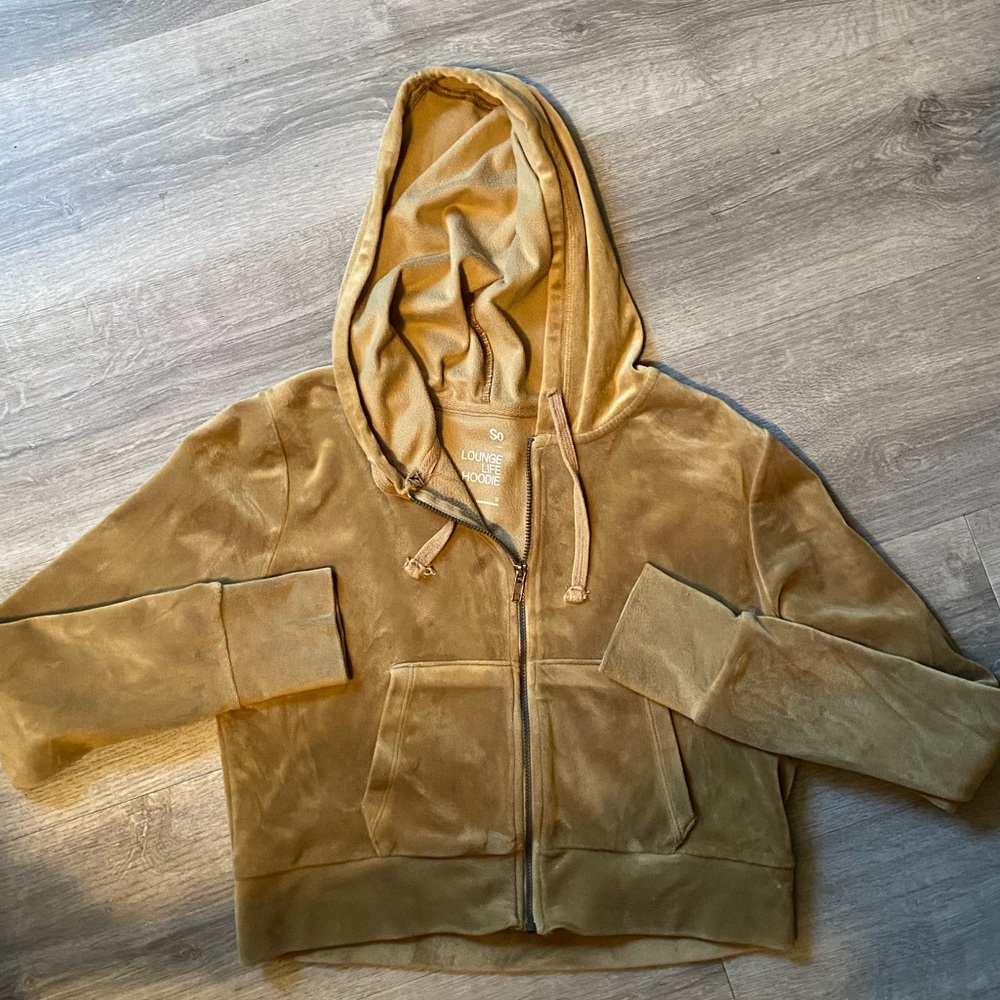 Green/Yellow Velour Zip-Up Hoodie - midsize/cropped
